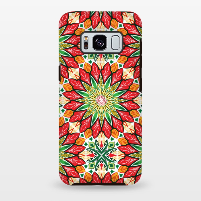Galaxy S8 plus StrongFit ORANGE RED FLORAL GREEN PRINT by MALLIKA