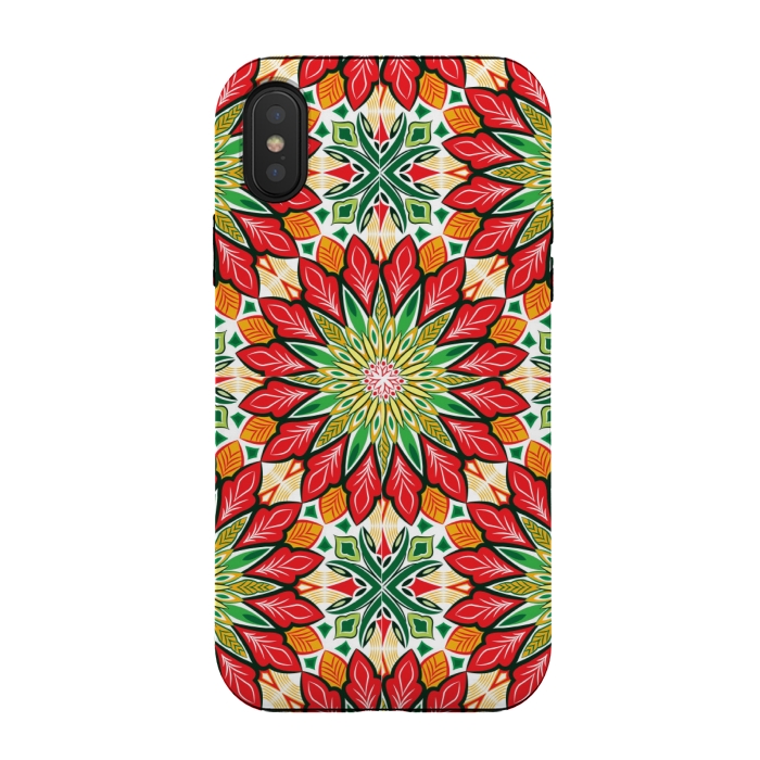 iPhone Xs / X StrongFit ORANGE RED FLORAL GREEN PRINT by MALLIKA