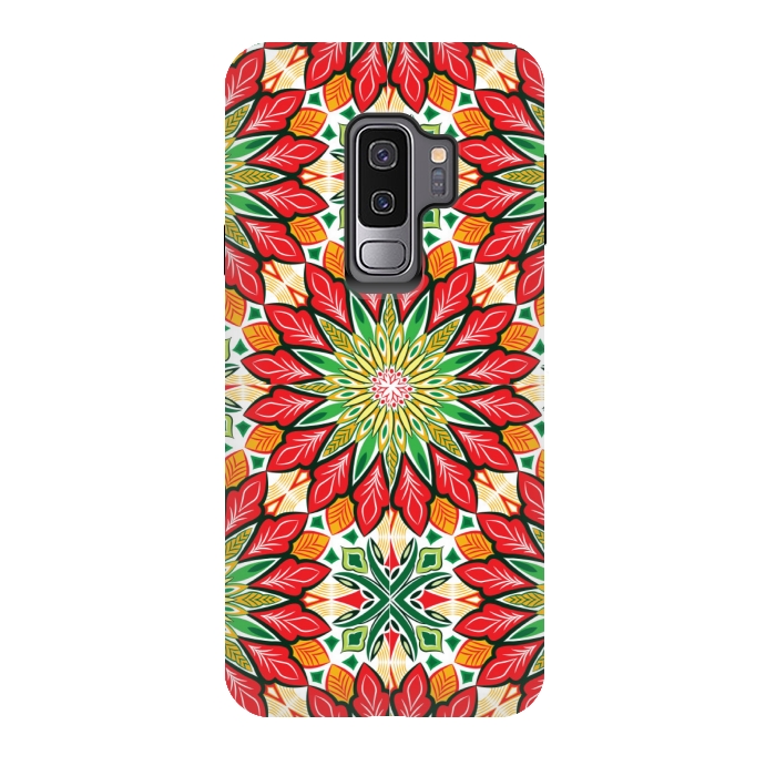 Galaxy S9 plus StrongFit ORANGE RED FLORAL GREEN PRINT by MALLIKA