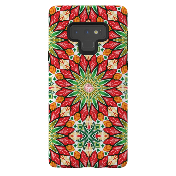 Galaxy Note 9 StrongFit ORANGE RED FLORAL GREEN PRINT by MALLIKA