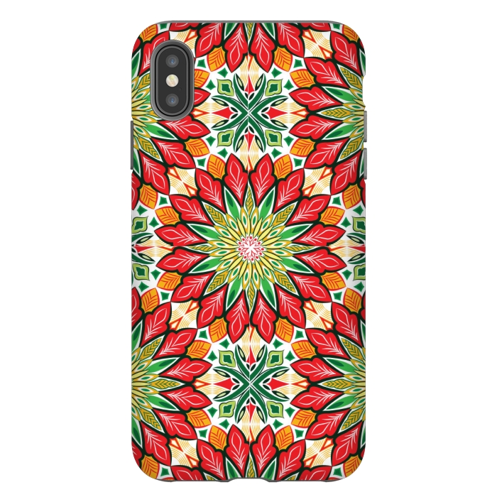iPhone Xs Max StrongFit ORANGE RED FLORAL GREEN PRINT by MALLIKA