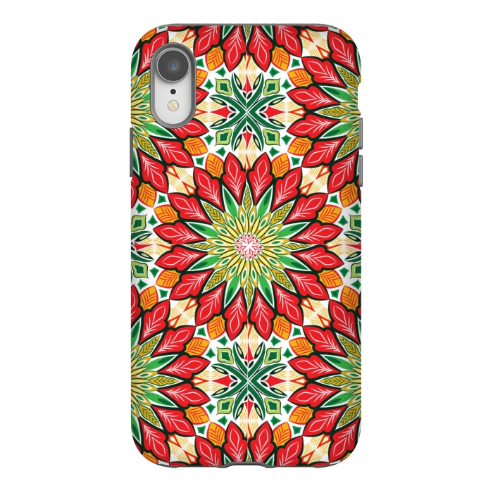 iPhone Xr StrongFit ORANGE RED FLORAL GREEN PRINT by MALLIKA