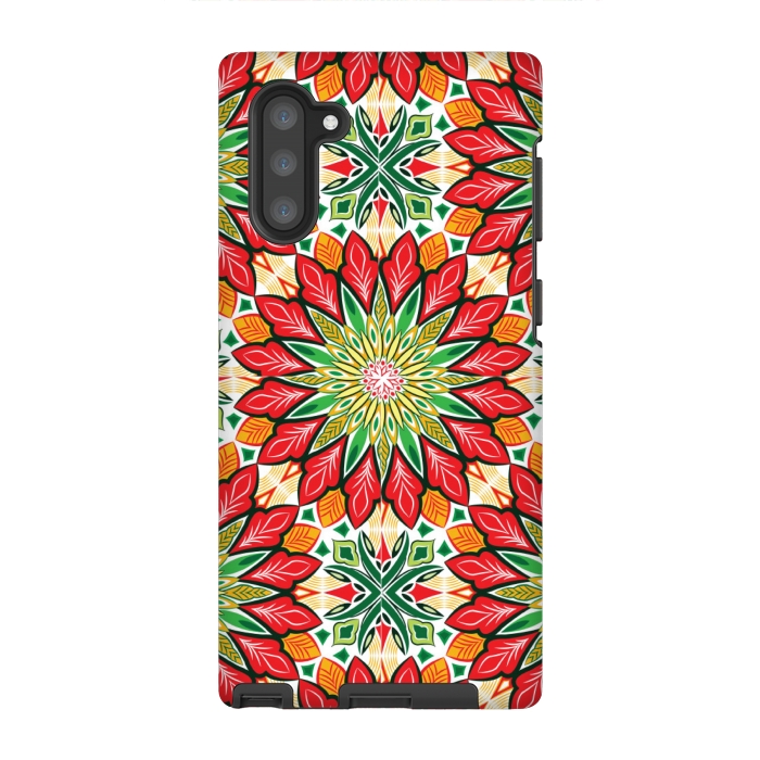 Galaxy Note 10 StrongFit ORANGE RED FLORAL GREEN PRINT by MALLIKA