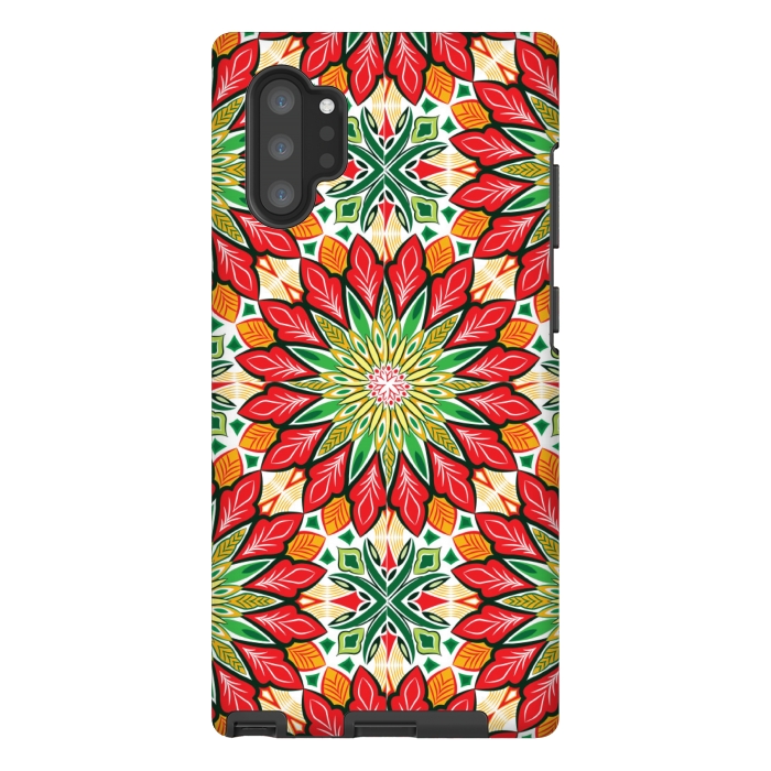 Galaxy Note 10 plus StrongFit ORANGE RED FLORAL GREEN PRINT by MALLIKA