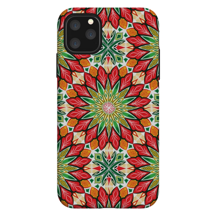 iPhone 11 Pro Max StrongFit ORANGE RED FLORAL GREEN PRINT by MALLIKA