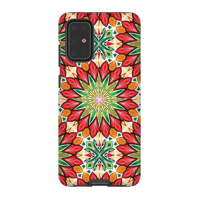 Galaxy S20 Plus StrongFit ORANGE RED FLORAL GREEN PRINT by MALLIKA