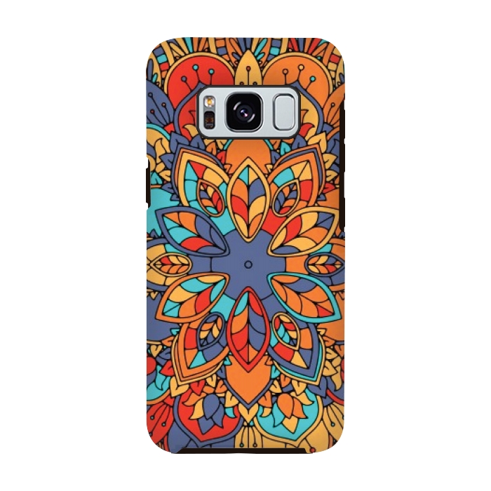 Galaxy S8 StrongFit BLUE ORANGE RED MANDALA ETHNIC PATTERN by MALLIKA