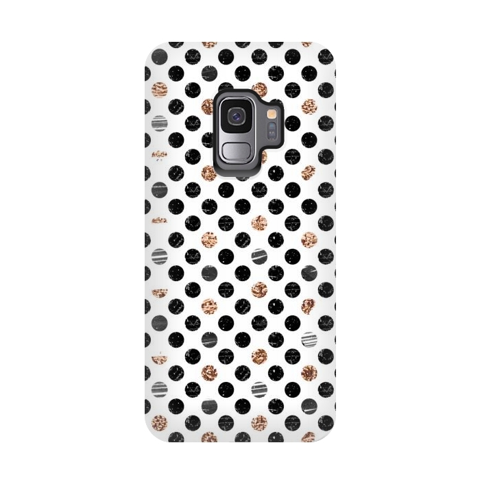 Galaxy S9 StrongFit Ink and gold glitter polka dots by Oana 