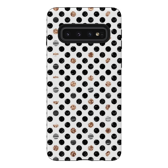 Galaxy S10 StrongFit Ink and gold glitter polka dots by Oana 