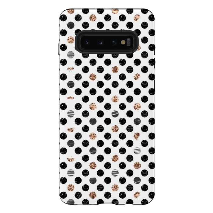Galaxy S10 plus StrongFit Ink and gold glitter polka dots by Oana 