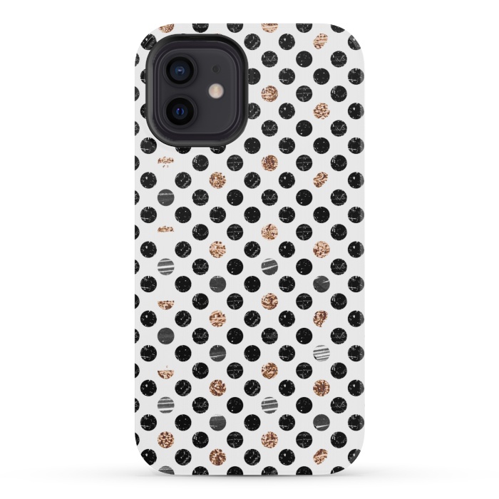 iPhone 12 mini StrongFit Ink and gold glitter polka dots by Oana 