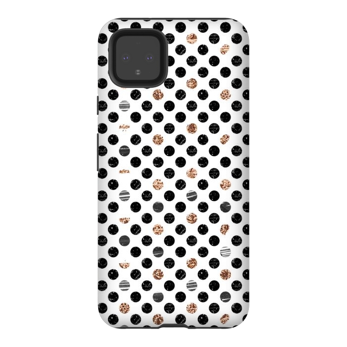 Pixel 4XL StrongFit Ink and gold glitter polka dots by Oana 