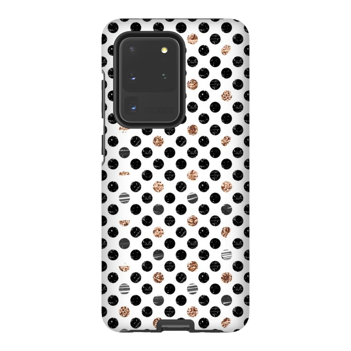 Galaxy S20 Ultra StrongFit Ink and gold glitter polka dots by Oana 