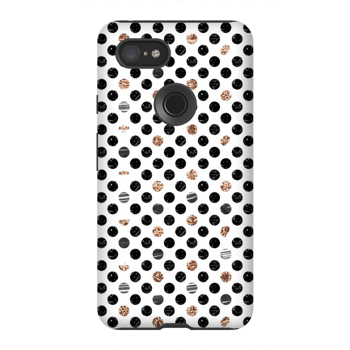Pixel 3XL StrongFit Ink and gold glitter polka dots by Oana 