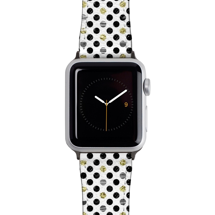 Watch 38mm / 40mm Strap PU leather Ink and gold glitter polka dots by Oana 