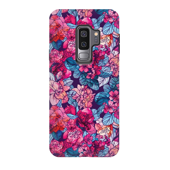 Galaxy S9 plus StrongFit pink floral pattern 6 by MALLIKA