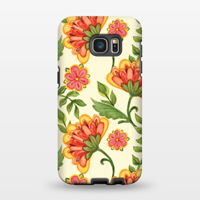 Galaxy S7 EDGE StrongFit red yellow green floral pattern by MALLIKA