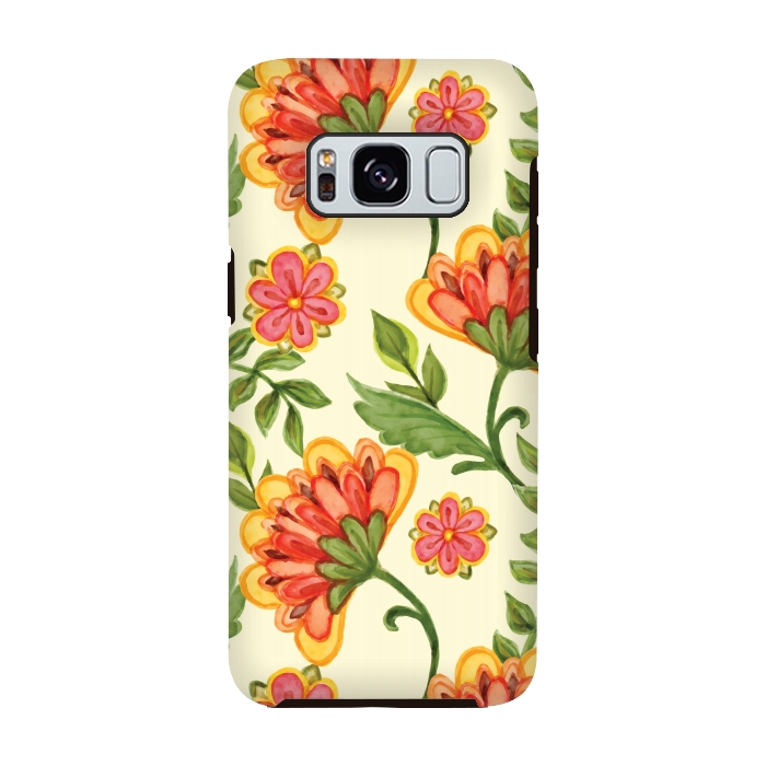 Galaxy S8 StrongFit red yellow green floral pattern by MALLIKA
