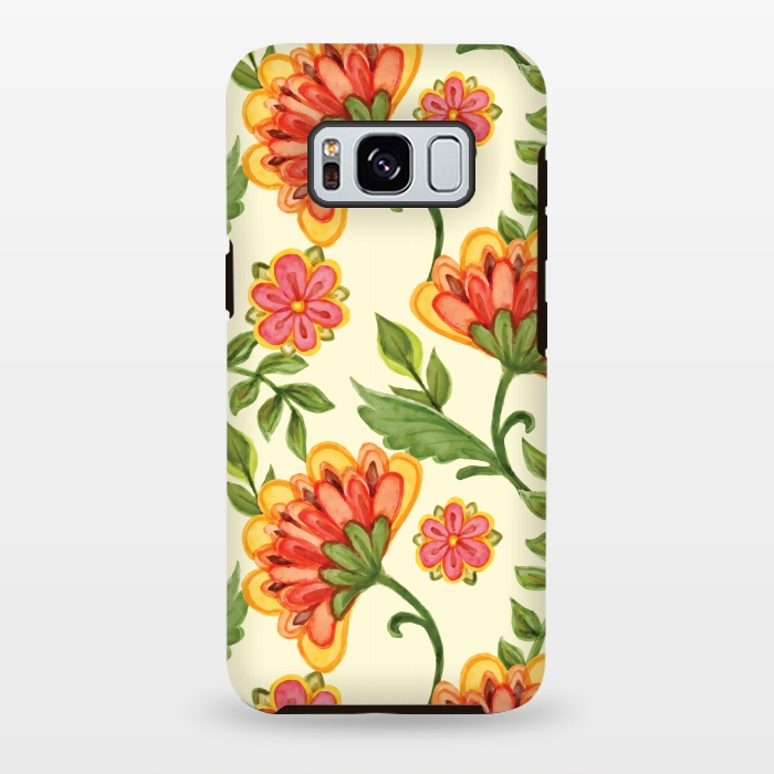 Galaxy S8 plus StrongFit red yellow green floral pattern by MALLIKA
