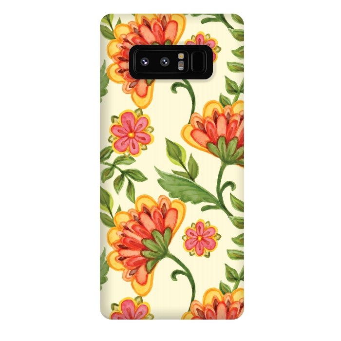 Galaxy Note 8 StrongFit red yellow green floral pattern by MALLIKA