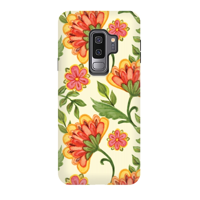 Galaxy S9 plus StrongFit red yellow green floral pattern by MALLIKA