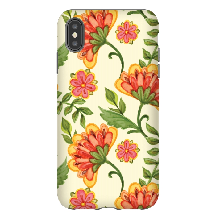 iPhone Xs Max StrongFit red yellow green floral pattern by MALLIKA