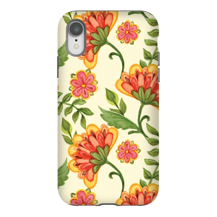 iPhone Xr StrongFit red yellow green floral pattern by MALLIKA