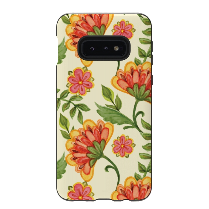 Galaxy S10e StrongFit red yellow green floral pattern by MALLIKA