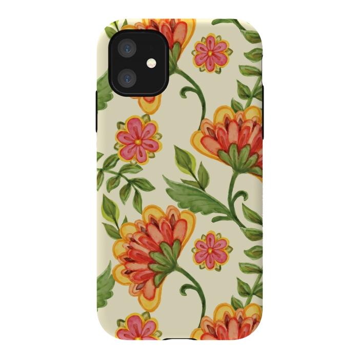 iPhone 11 StrongFit red yellow green floral pattern by MALLIKA