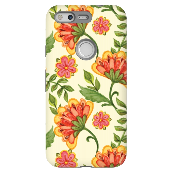 Pixel StrongFit red yellow green floral pattern by MALLIKA