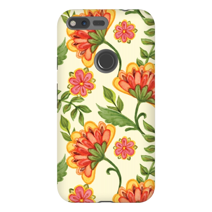 Pixel XL StrongFit red yellow green floral pattern by MALLIKA