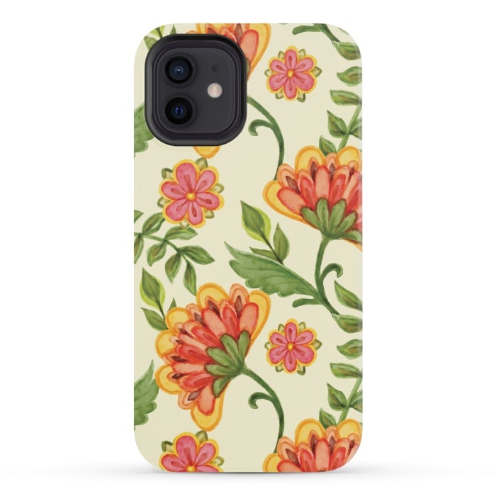 iPhone 12 mini StrongFit red yellow green floral pattern by MALLIKA