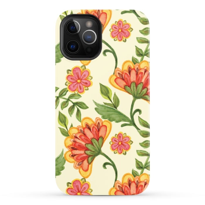 iPhone 12 Pro StrongFit red yellow green floral pattern by MALLIKA