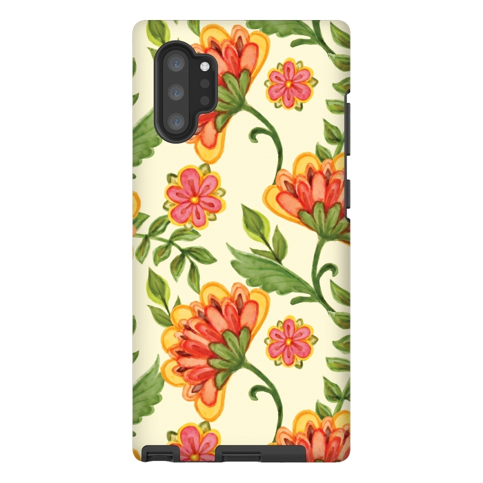Galaxy Note 10 plus StrongFit red yellow green floral pattern by MALLIKA