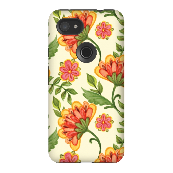 Pixel 3AXL StrongFit red yellow green floral pattern by MALLIKA