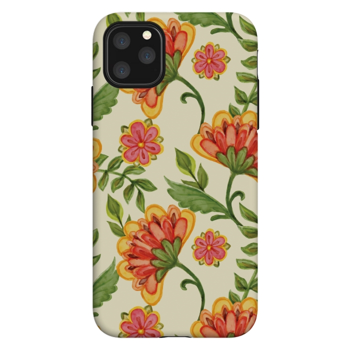 iPhone 11 Pro Max StrongFit red yellow green floral pattern by MALLIKA