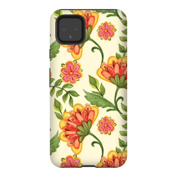 Pixel 4XL StrongFit red yellow green floral pattern by MALLIKA