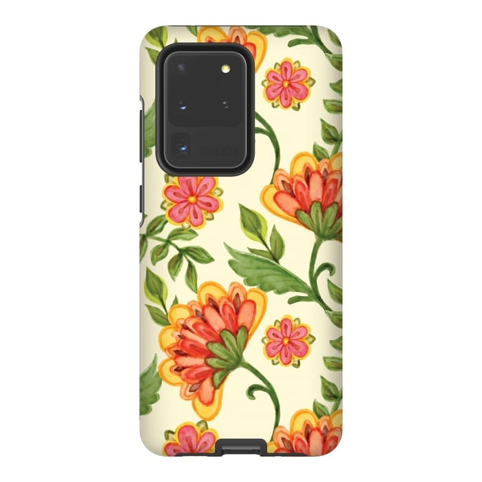 Galaxy S20 Ultra StrongFit red yellow green floral pattern by MALLIKA