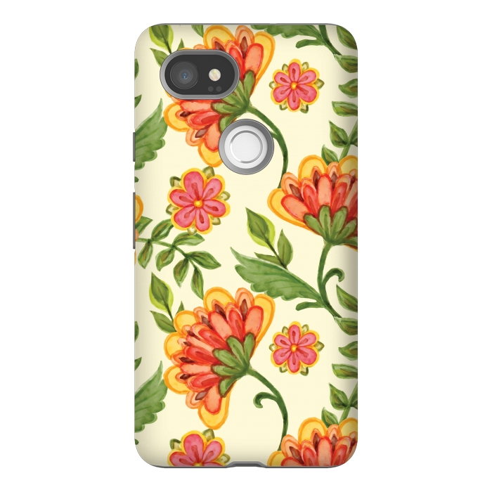 Pixel 2XL StrongFit red yellow green floral pattern by MALLIKA