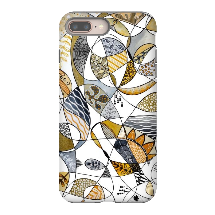 iPhone 7 plus StrongFit Continuous Line Abstract Art in Grey and Yellow by Paula Ohreen