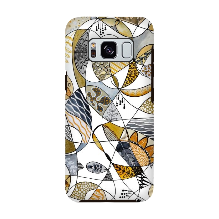 Galaxy S8 StrongFit Continuous Line Abstract Art in Grey and Yellow by Paula Ohreen