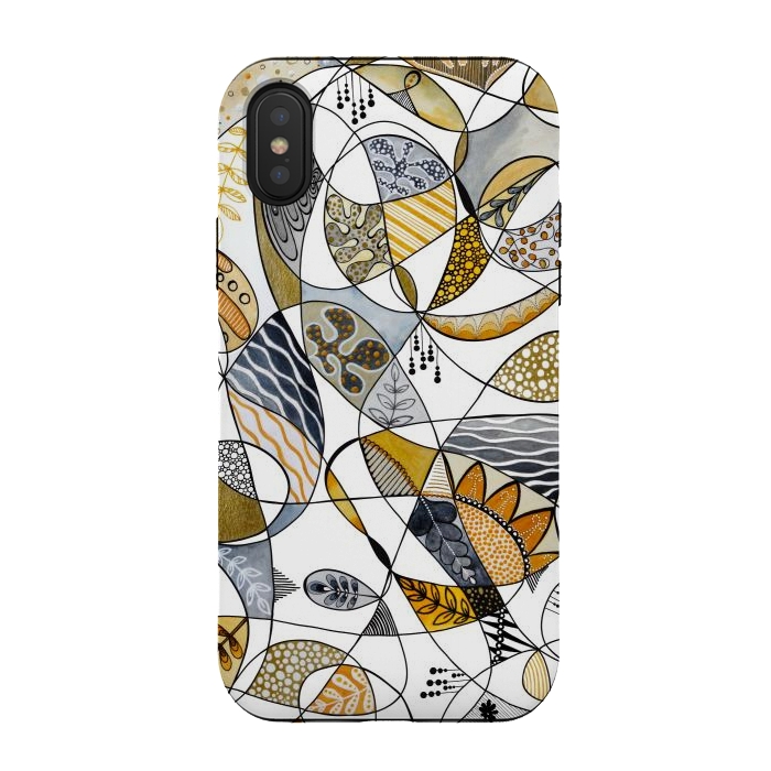 iPhone Xs / X StrongFit Continuous Line Abstract Art in Grey and Yellow by Paula Ohreen