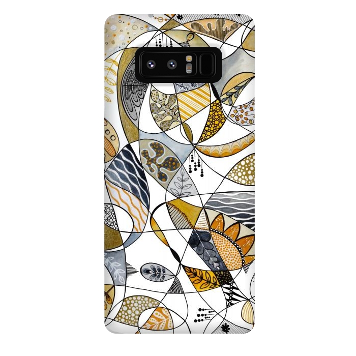 Galaxy Note 8 StrongFit Continuous Line Abstract Art in Grey and Yellow by Paula Ohreen