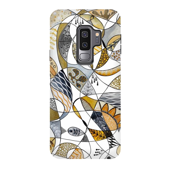 Galaxy S9 plus StrongFit Continuous Line Abstract Art in Grey and Yellow by Paula Ohreen