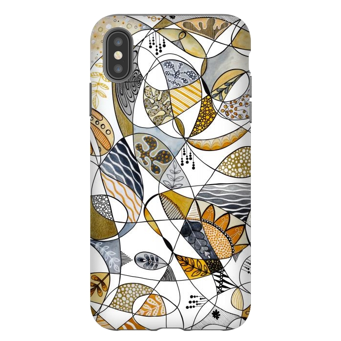iPhone Xs Max StrongFit Continuous Line Abstract Art in Grey and Yellow by Paula Ohreen