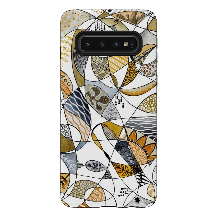 Galaxy S10 StrongFit Continuous Line Abstract Art in Grey and Yellow by Paula Ohreen