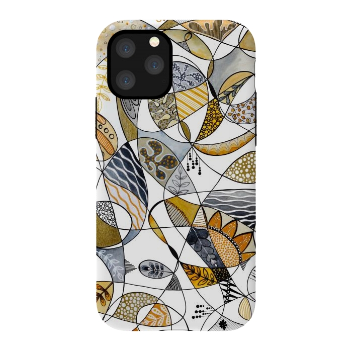 iPhone 11 Pro StrongFit Continuous Line Abstract Art in Grey and Yellow by Paula Ohreen