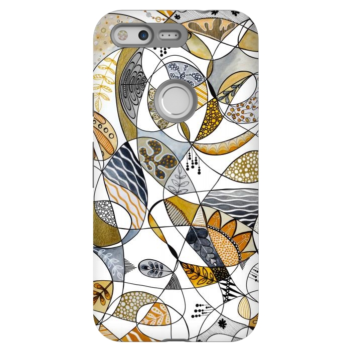 Pixel StrongFit Continuous Line Abstract Art in Grey and Yellow by Paula Ohreen