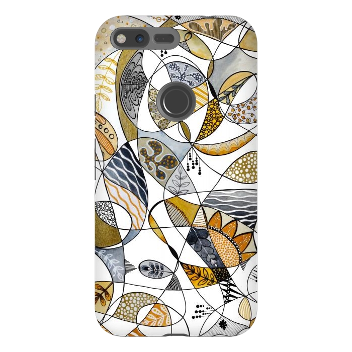Pixel XL StrongFit Continuous Line Abstract Art in Grey and Yellow by Paula Ohreen