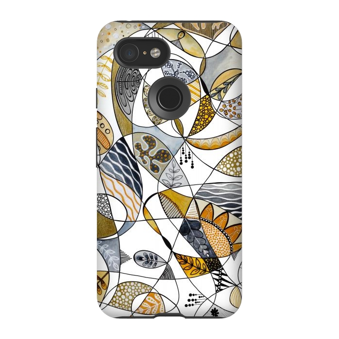 Pixel 3 StrongFit Continuous Line Abstract Art in Grey and Yellow by Paula Ohreen